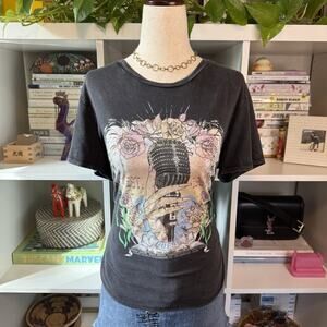 Guess Vintage Y2K Rhinestone Tie Back Chinch Punk Grunge T-Shirt - Gray Wms L